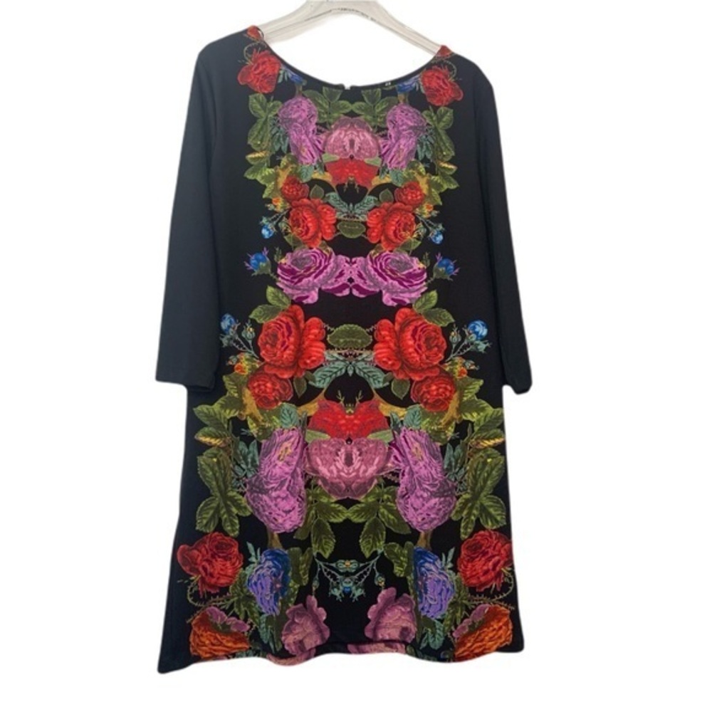 H&M Black Red Bold Floral Shift Knit Stretch Dress